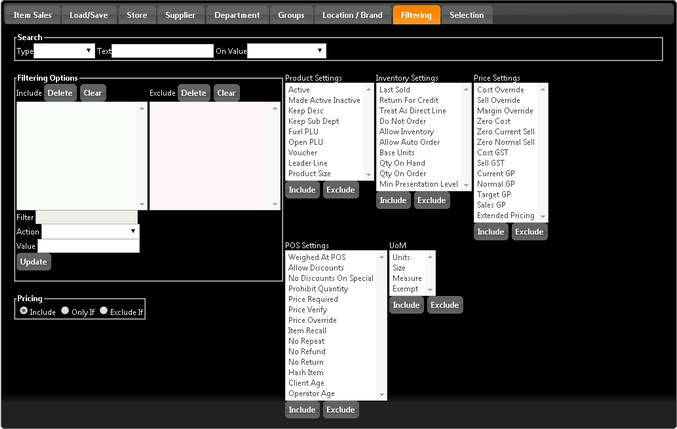 EZWEB Filtering Tab