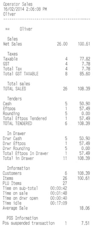 EZPOSA POS Operator Report