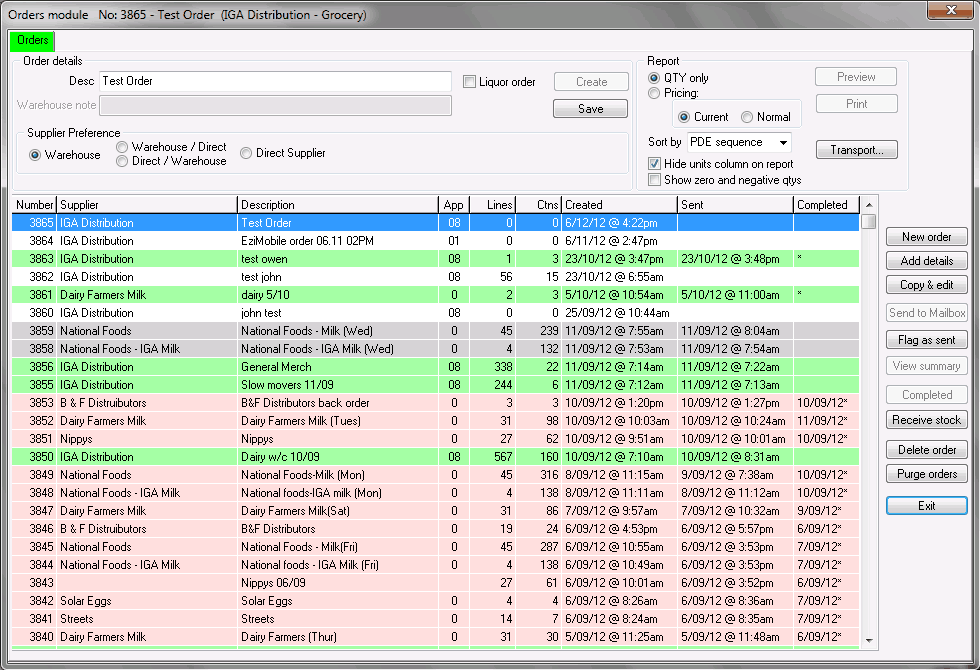 EZORD Orders Screen 01